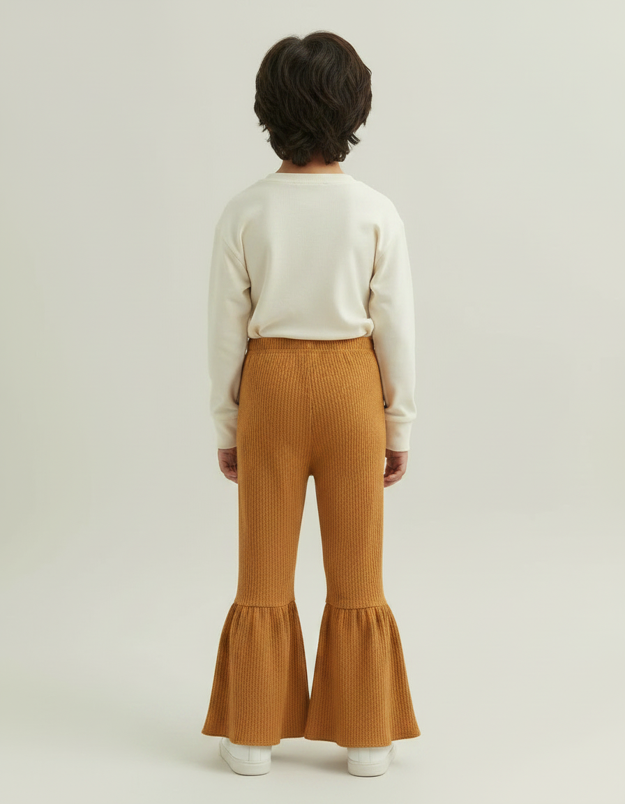 Pantalon Patte D'Éléphant Ocre Côtelé Évasé Volants Enfant - Jaune Maille - vue 2