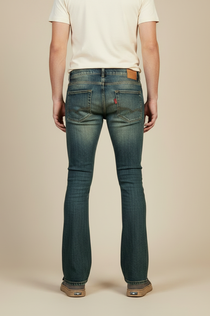 Pantalon Patte D'Éléphant Jean Bleu Boutons Latéraux Rétro - vue 2