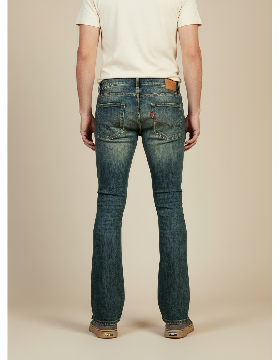 Pantalon Patte D'Éléphant Jean Bleu Boutons Latéraux Rétro - vue 2
