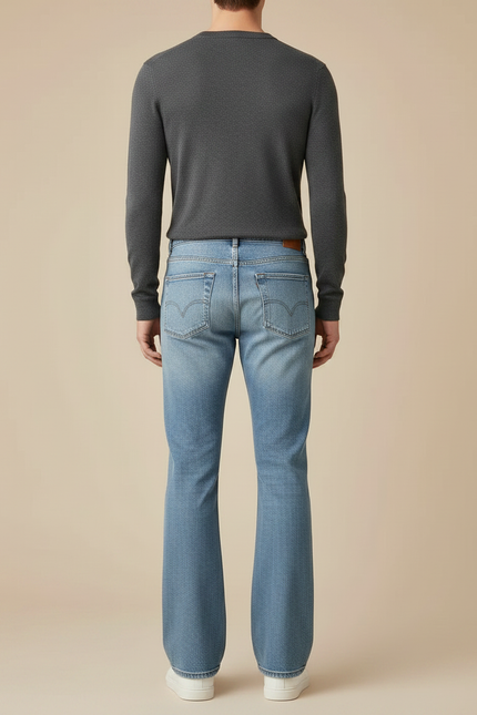 Pantalon Patte D'Éléphant Bleu Jean Confortable Coupe Évasée Homme - vue 2