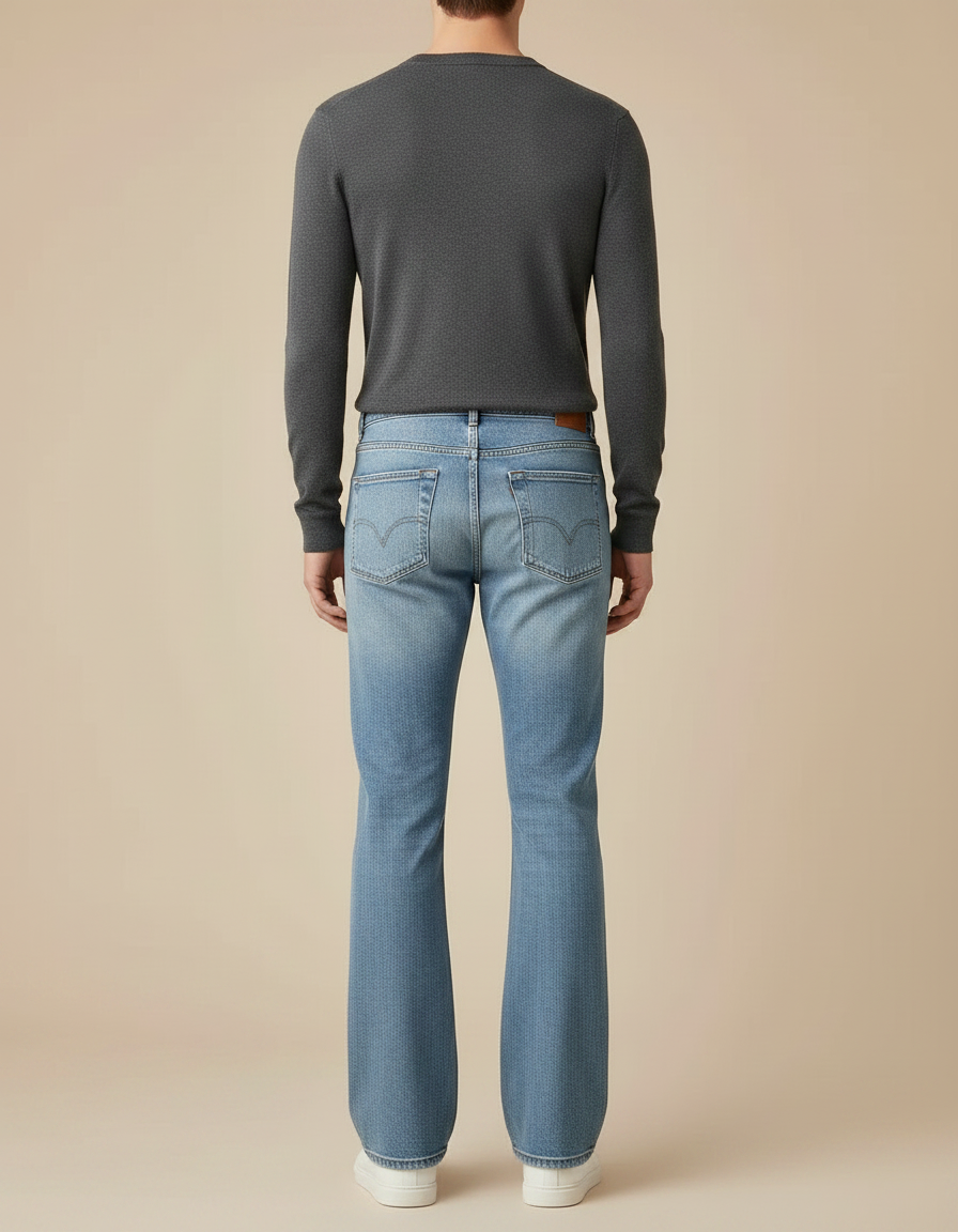 Pantalon Patte D'Éléphant Bleu Jean Confortable Coupe Évasée Homme - vue 2