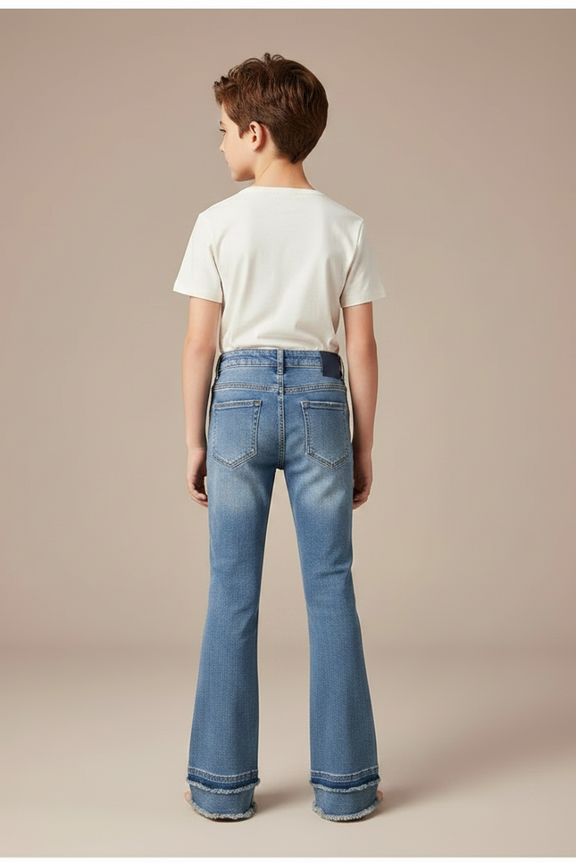 Pantalon Patte D'Éléphant Denim Bleu Frangé Évasé Enfant - Jean - vue 2
