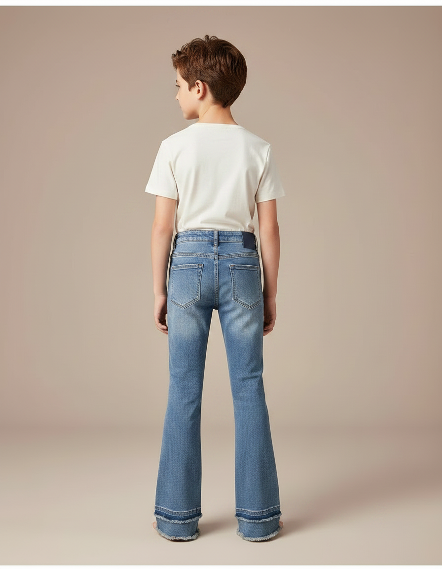 Pantalon Patte D'Éléphant Denim Bleu Frangé Évasé Enfant - Jean - vue 2