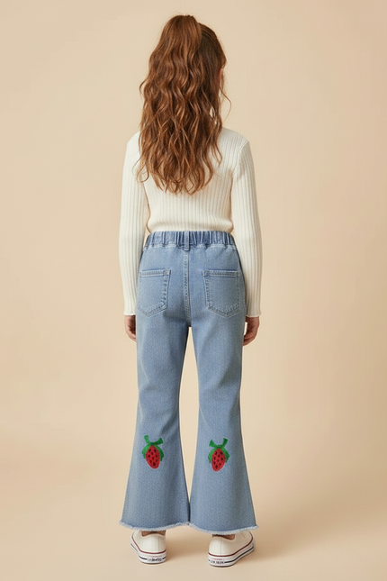 Pantalon Patte D'Éléphant Denim Évasé Fraise Fille - Bleu Jean - vue 2