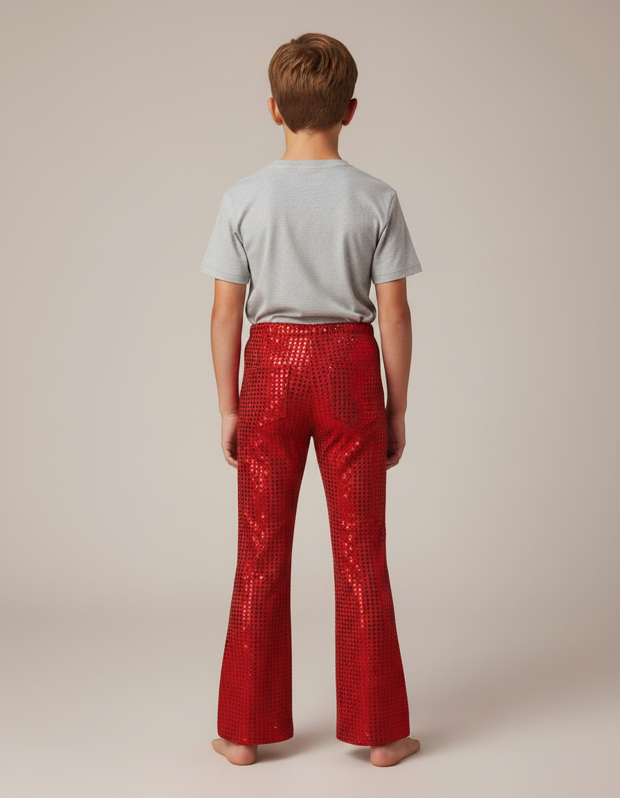 Pantalon Patte D'Éléphant Rouge Paillettes Évasé Enfant - Polyester - vue 2