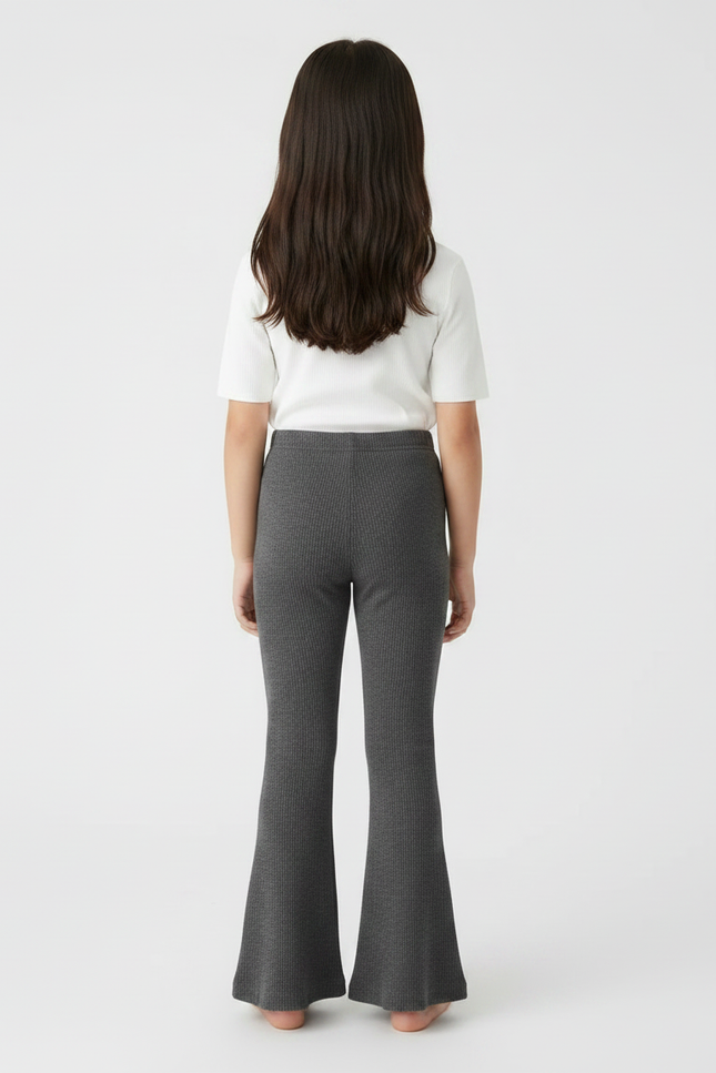 Pantalon Patte D'Éléphant Côtelé Gris Enfant Confortable - Maille - vue 2