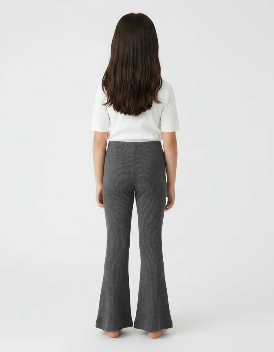 Pantalon Patte D'Éléphant Côtelé Gris Enfant Confortable - Maille - vue 2