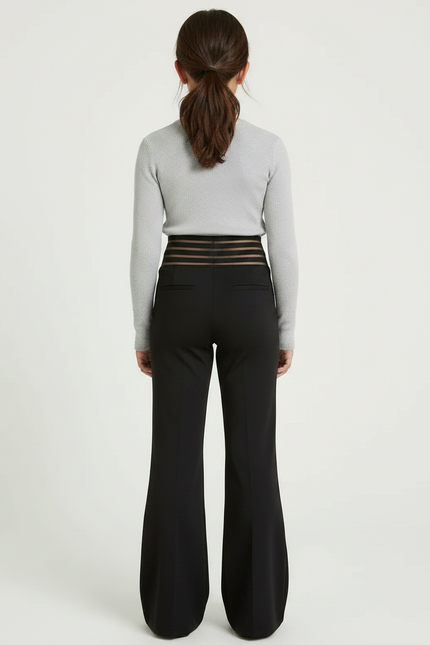 Pantalon Patte D'Éléphant Noir Évasé Maille Transparente Fille - Polyester - vue 2