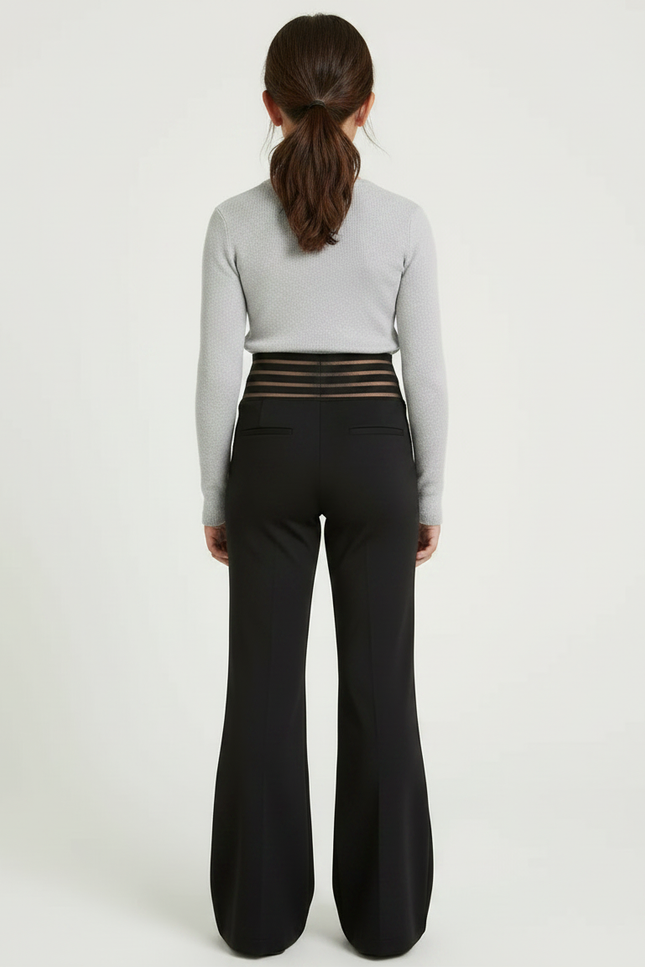 Pantalon Patte D'Éléphant Noir Évasé Maille Transparente Fille - Polyester - vue 2