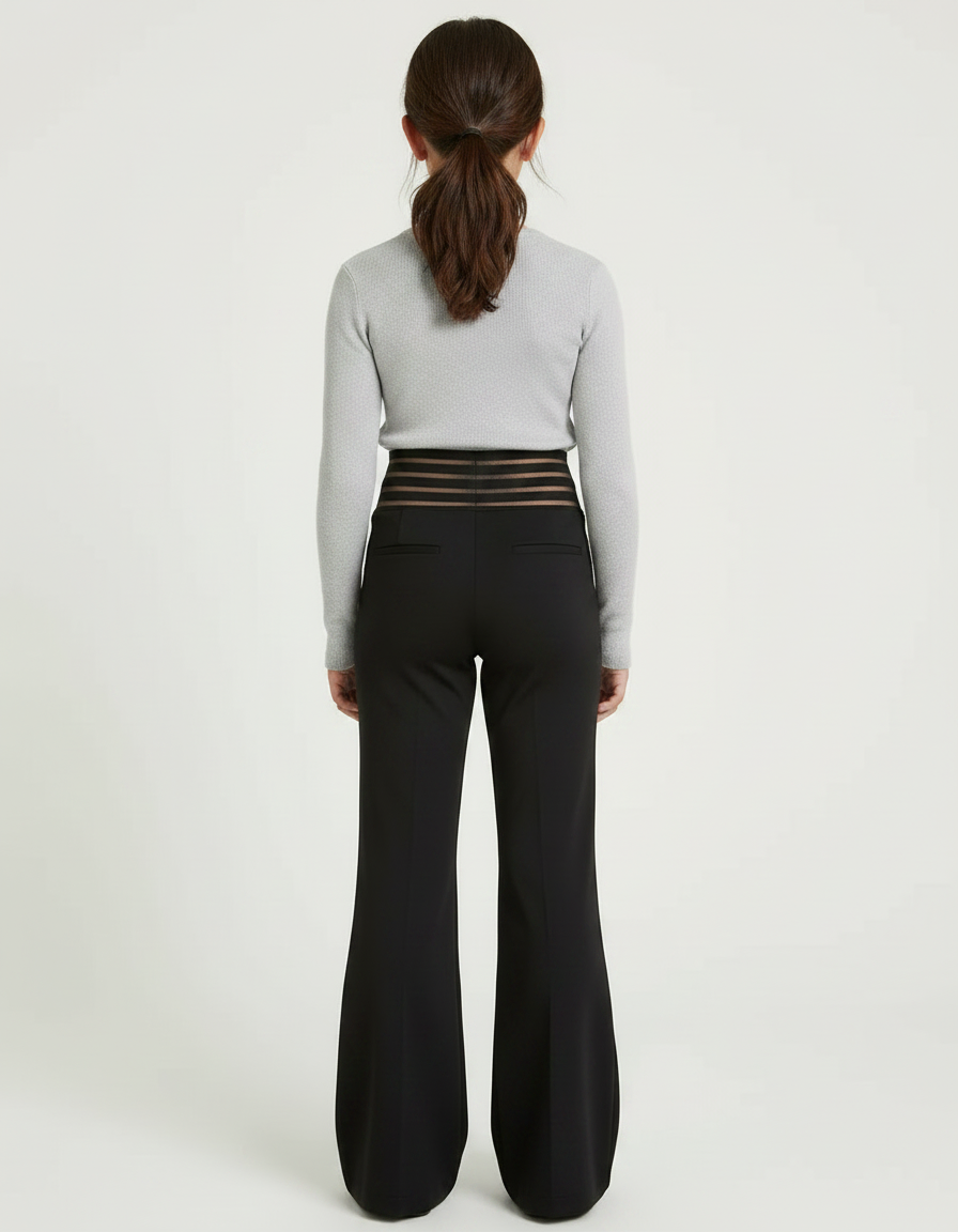 Pantalon Patte D'Éléphant Noir Évasé Maille Transparente Fille - Polyester - vue 2