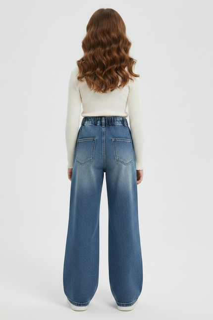 Pantalon Patte D'Éléphant Jean Bleu Délavé Large Enfant - vue 2