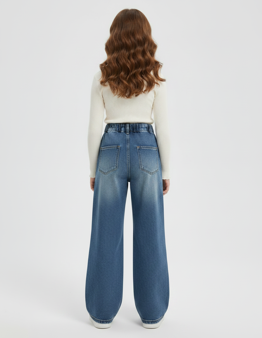 Pantalon Patte D'Éléphant Jean Bleu Délavé Large Enfant - vue 2
