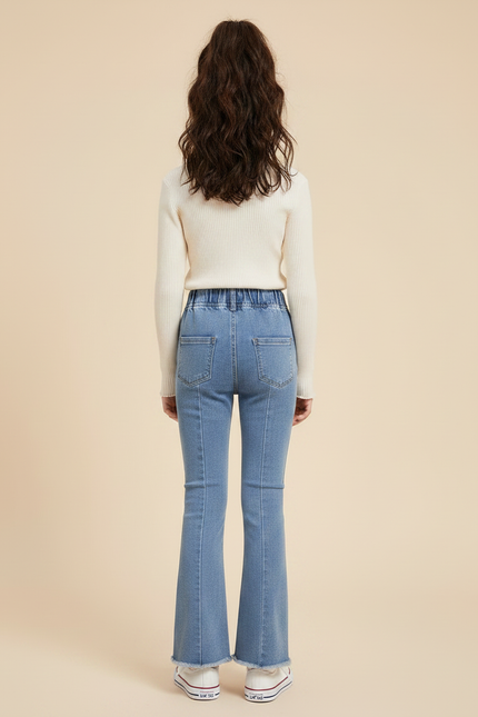 Pantalon Patte D'Éléphant Denim Bleu Fleuri Évasé Fille - Jean - vue 2