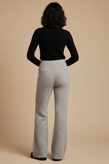 Pantalon Patte D'Éléphant Gris Tricoté Ample Évasé Confortable - Maille - vue 2