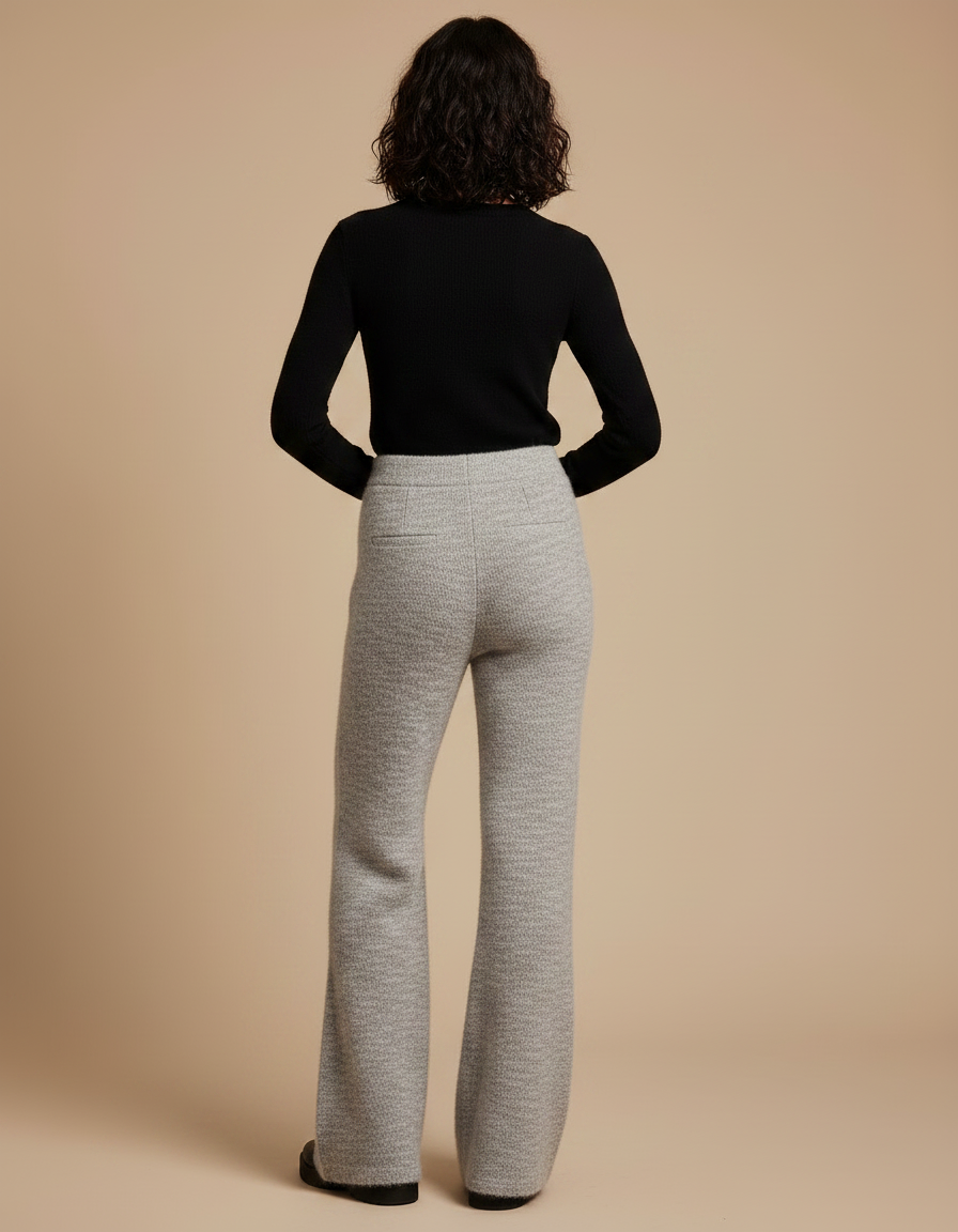 Pantalon Patte D'Éléphant Gris Tricoté Ample Évasé Confortable - Maille - vue 2