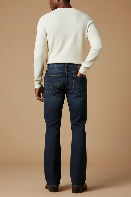 Pantalon Patte D'Éléphant Homme Jean Bleu Classique Délavé - Marine - vue 2
