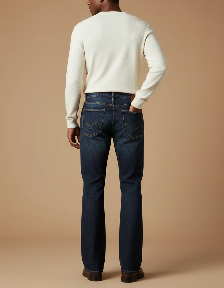 Pantalon Patte D'Éléphant Homme Jean Bleu Classique Délavé - Marine - vue 2