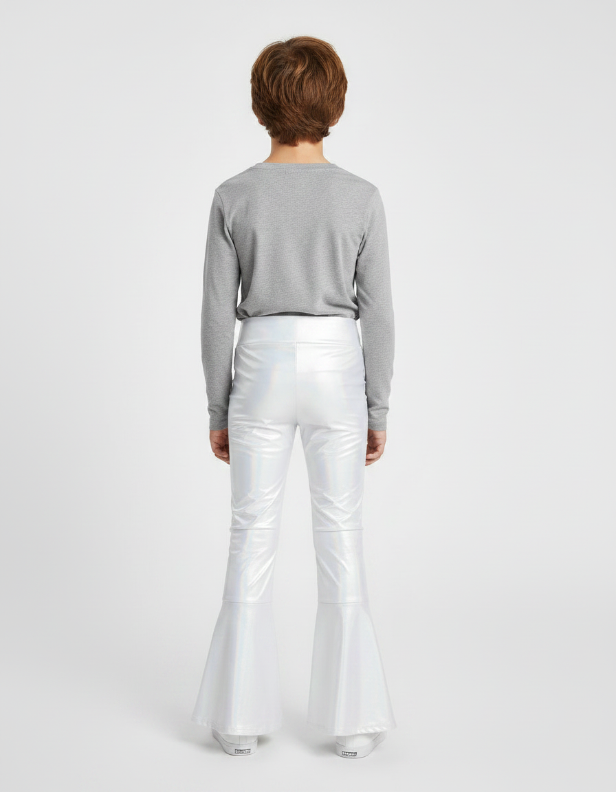 Pantalon Patte D'Éléphant Blanc Brillant Métallique Évasé Enfant - Simili cuir - vue 2