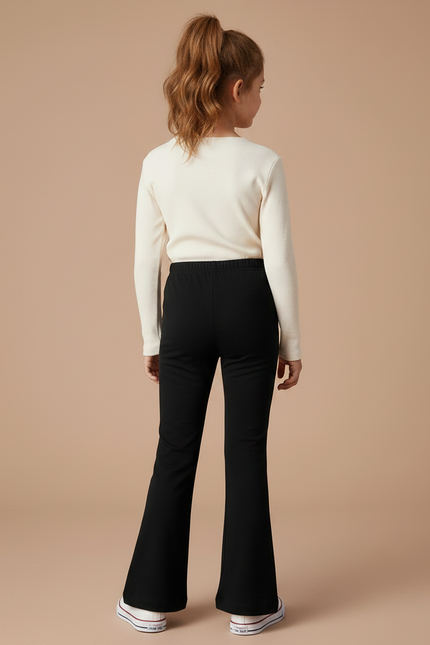 Pantalon Patte D'Éléphant Noir Uni Confortable Évasé - Maille - vue 2