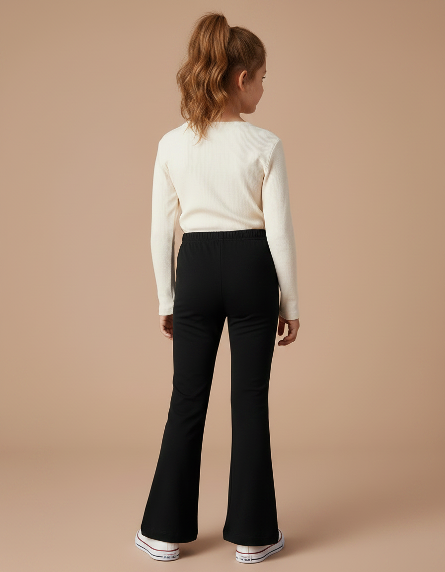 Pantalon Patte D'Éléphant Noir Uni Confortable Évasé - Maille - vue 2