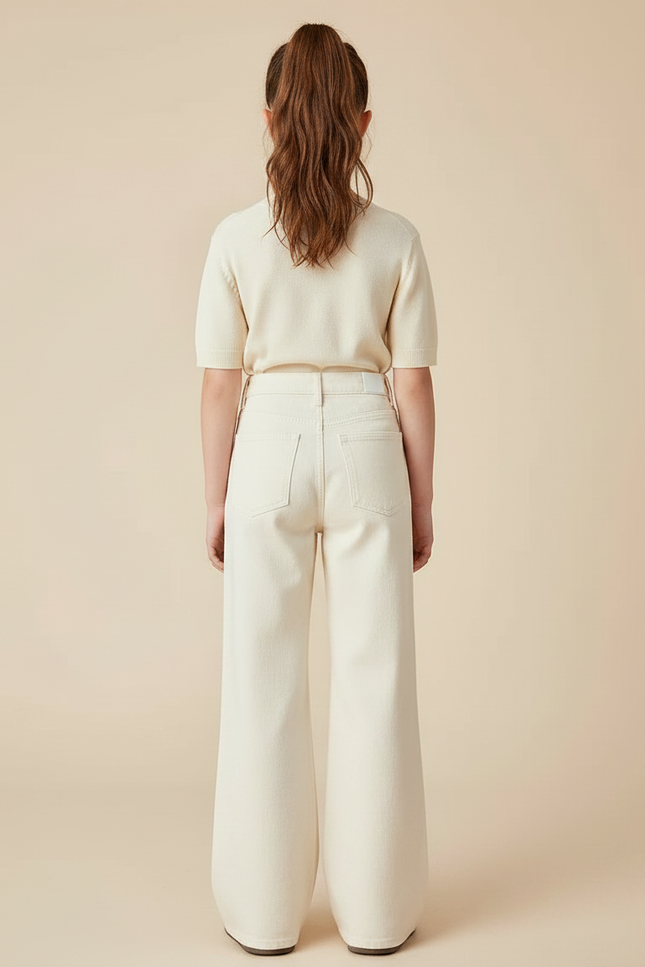 Pantalon Patte D'Éléphant Écru Ample Décontracté Taille Haute - Beige Jean - vue 2