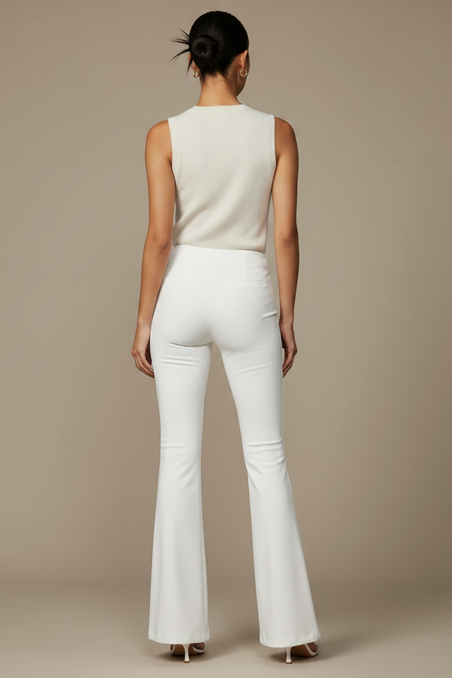 Pantalon Patte D'Éléphant Blanc Découpes Latérales Stretch Femme - Maille - vue 2