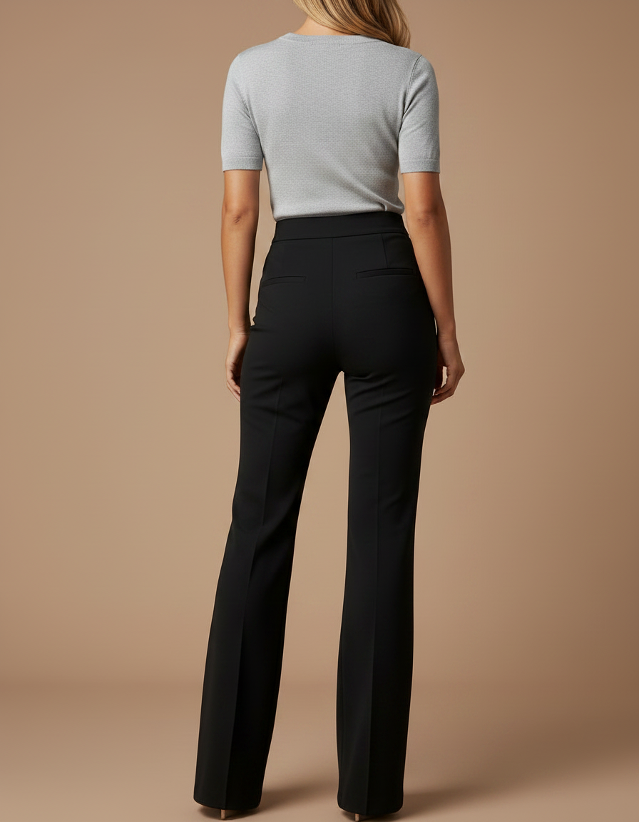 Pantalon Patte D'Éléphant Noir Élégant Taille Haute Ajusté - Gabardine - vue 2