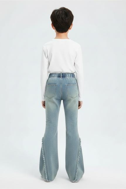 Pantalon Patte D'Éléphant Denim Bleu Clair Évasé Franges - Jean - vue 2