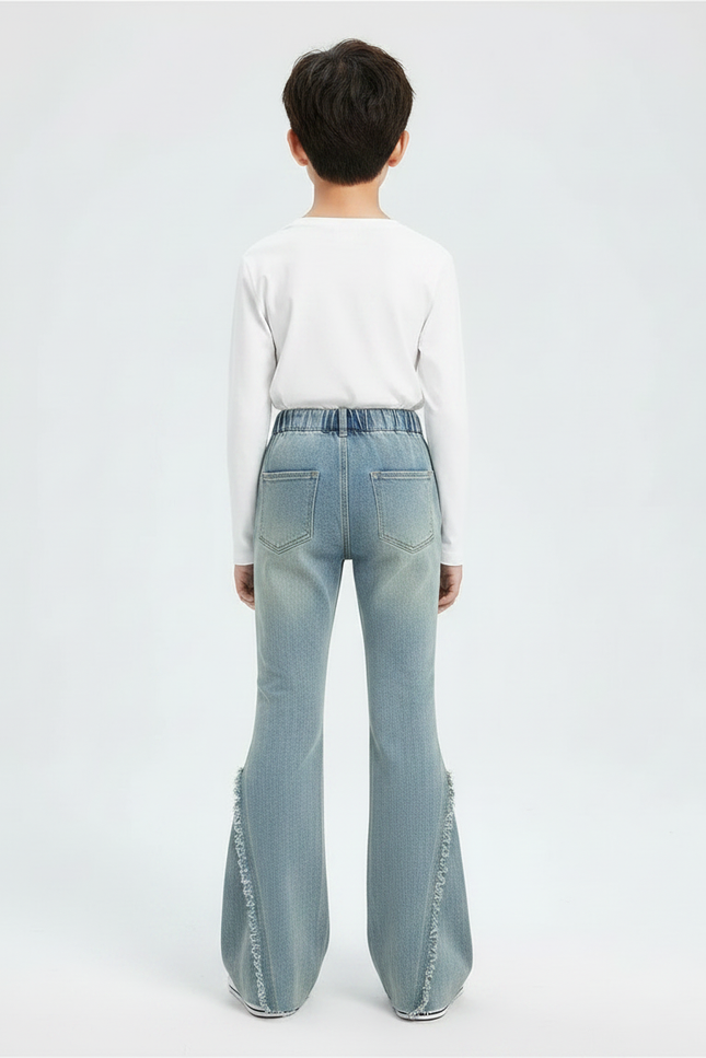 Pantalon Patte D'Éléphant Denim Bleu Clair Évasé Franges - Jean - vue 2