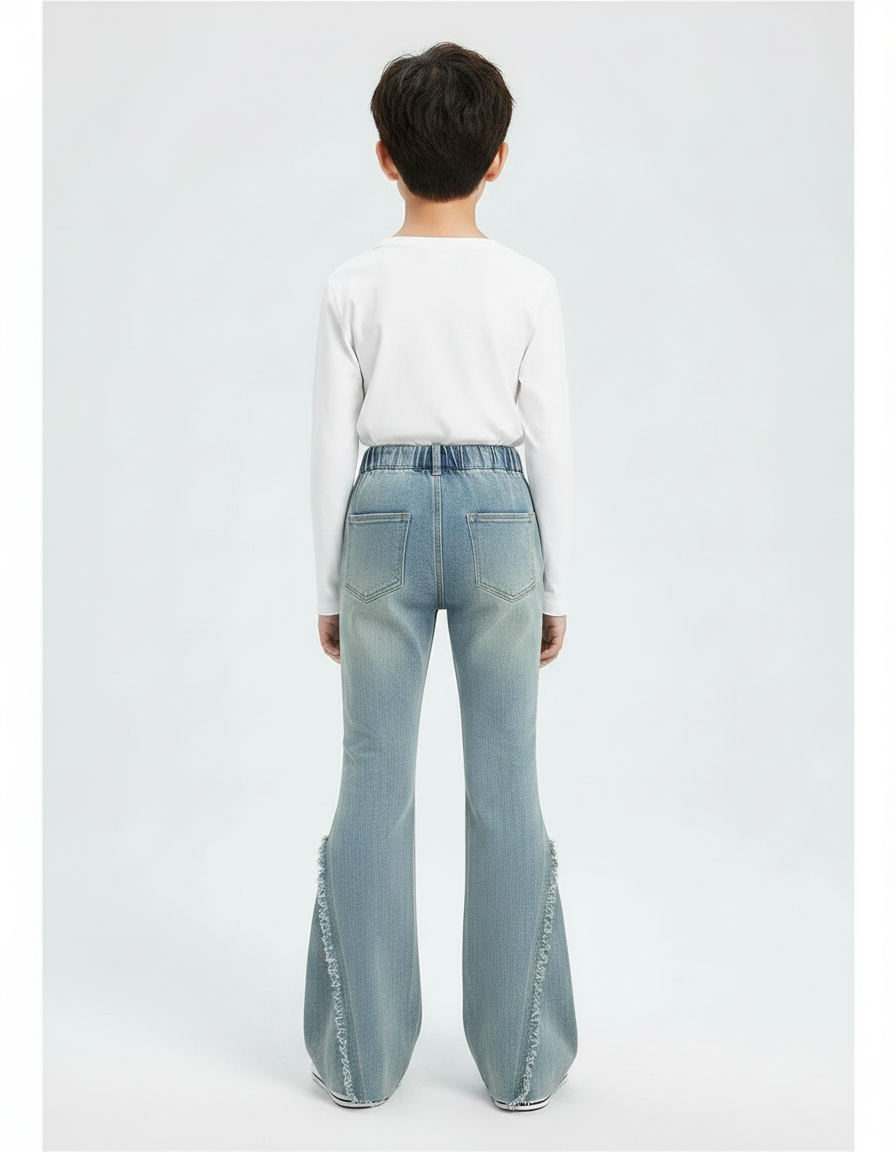 Pantalon Patte D'Éléphant Denim Bleu Clair Évasé Franges - Jean - vue 2