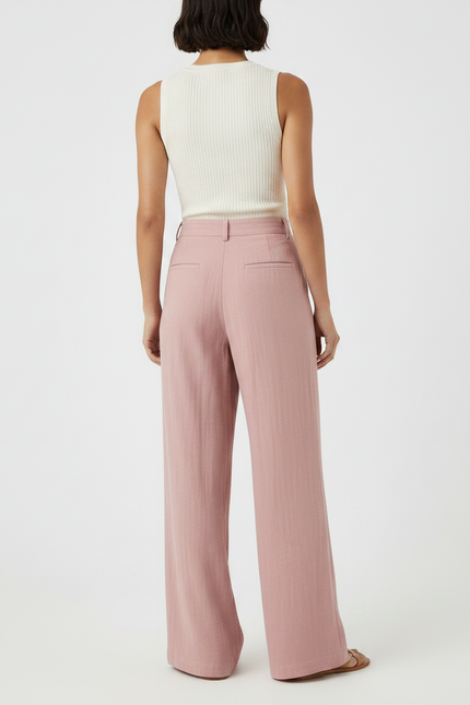 Pantalon Patte D'Éléphant Rose Plissé Ample Coton Décontracté - Lin - vue 2