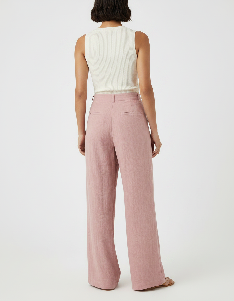 Pantalon Patte D'Éléphant Rose Plissé Ample Coton Décontracté - Lin - vue 2