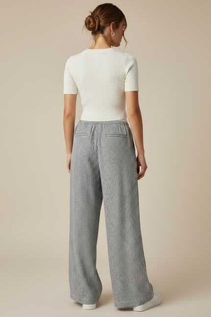 Pantalon Patte D'Éléphant Rayé Fluide Décontracté Coton - Gris - vue 2