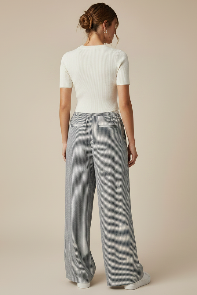 Pantalon Patte D'Éléphant Rayé Fluide Décontracté Coton - Gris - vue 2