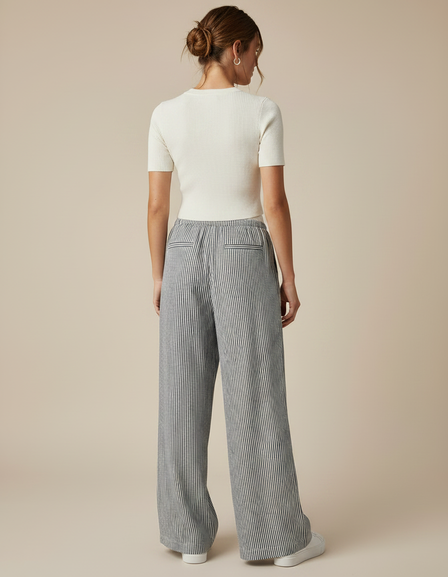 Pantalon Patte D'Éléphant Rayé Fluide Décontracté Coton - Gris - vue 2