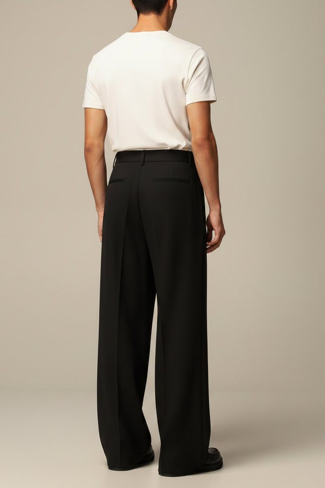 Pantalon Patte D'Éléphant Noir Plissé Boutons Visibles Homme - Gabardine - vue 2