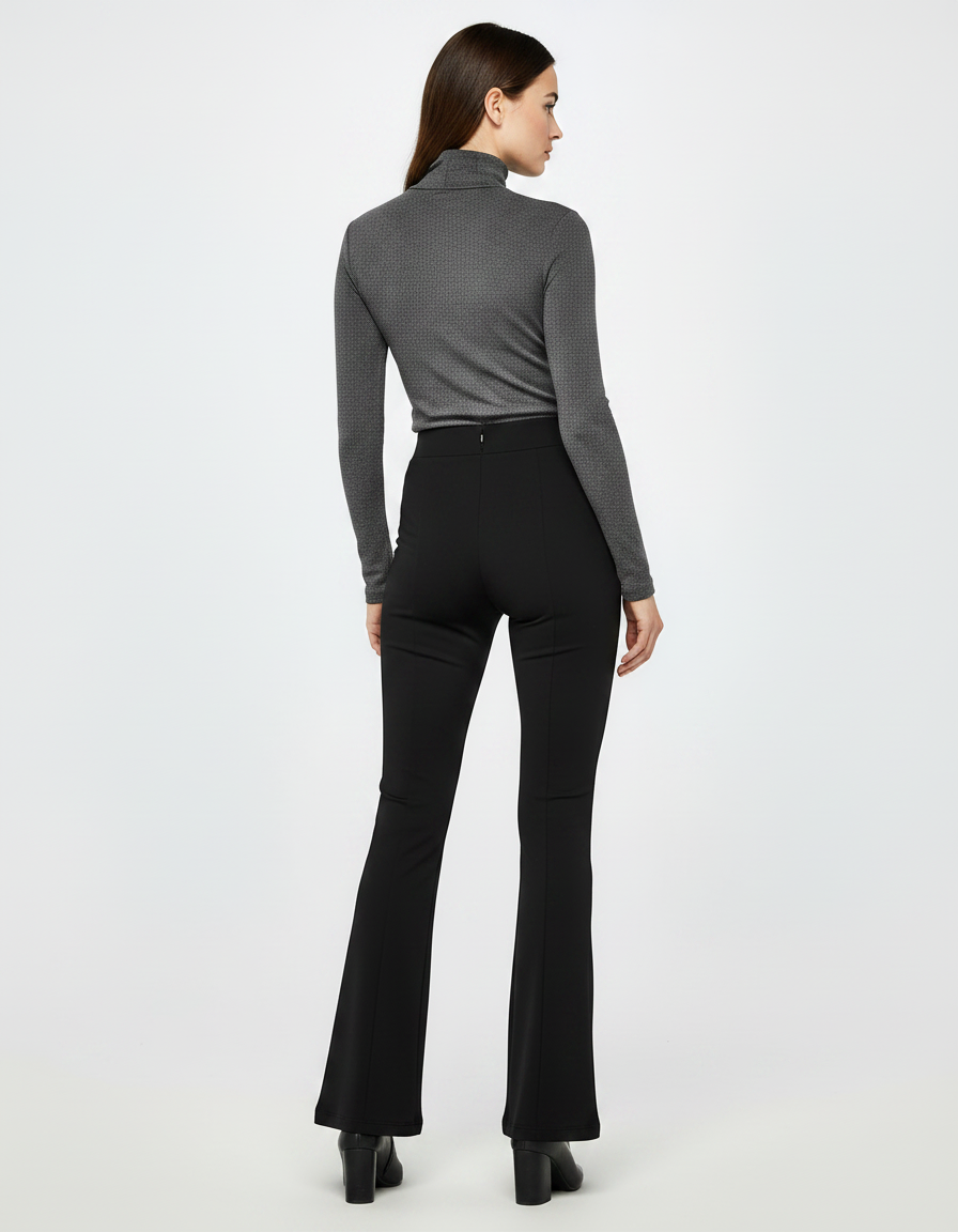 Pantalon Patte D'Éléphant Noir Taille Haute Évasé Chic Femme - Polyester - vue 2