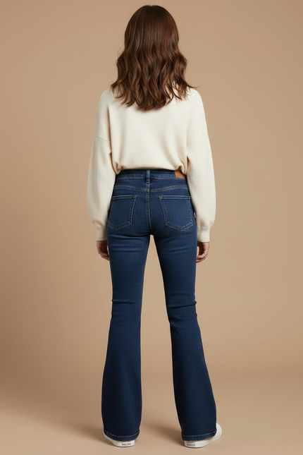 Pantalon Patte D'Éléphant Denim Bleu Stretch Taille Haute - Marine Jean - vue 2