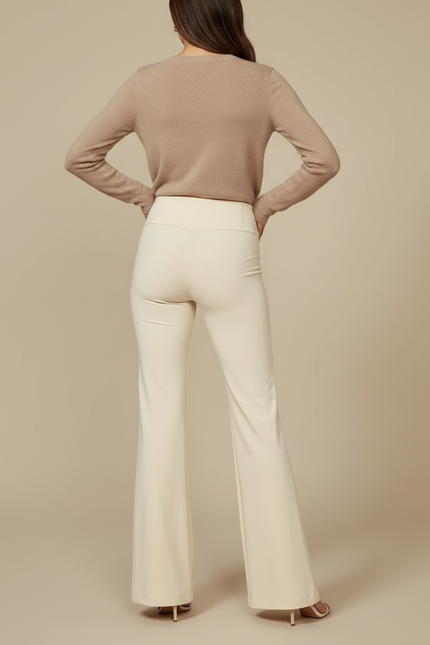 Pantalon Patte D'Éléphant Crème Fluide Taille Haute Élégant - Beige Maille - vue 2