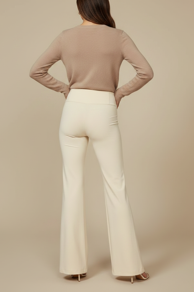 Pantalon Patte D'Éléphant Crème Fluide Taille Haute Élégant - Beige Maille - vue 2