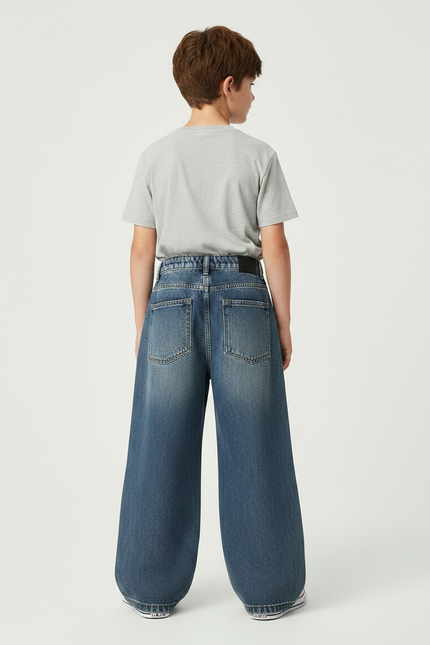 Pantalon Patte D'Éléphant Jean Cargo Bleu Délavé Garçon Ample - vue 2