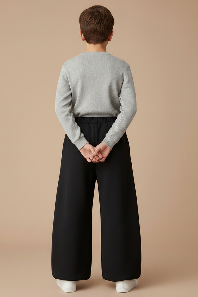 Pantalon Patte D'Éléphant Noir Ample Molleton Enfant Confortable - vue 2