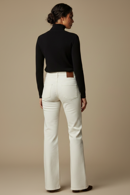 Pantalon Patte D'Éléphant Blanc Denim Taille Haute Évasé - Jean - vue 2