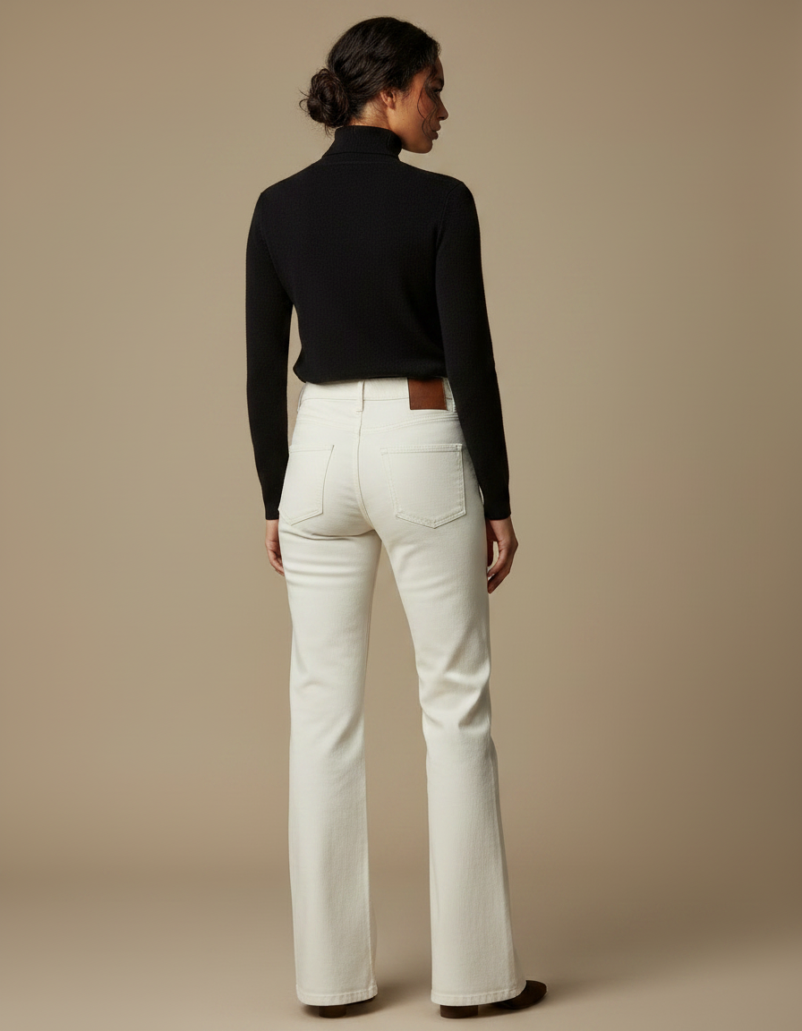 Pantalon Patte D'Éléphant Blanc Denim Taille Haute Évasé - Jean - vue 2