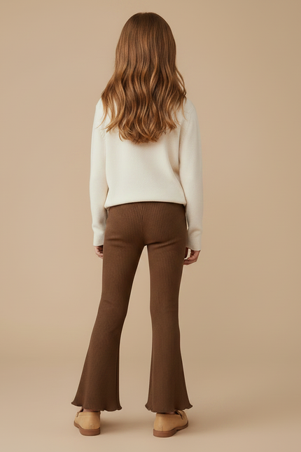 Pantalon Patte D'Éléphant Marron Côtelé Évasé Confortable Fille - Maille - vue 2