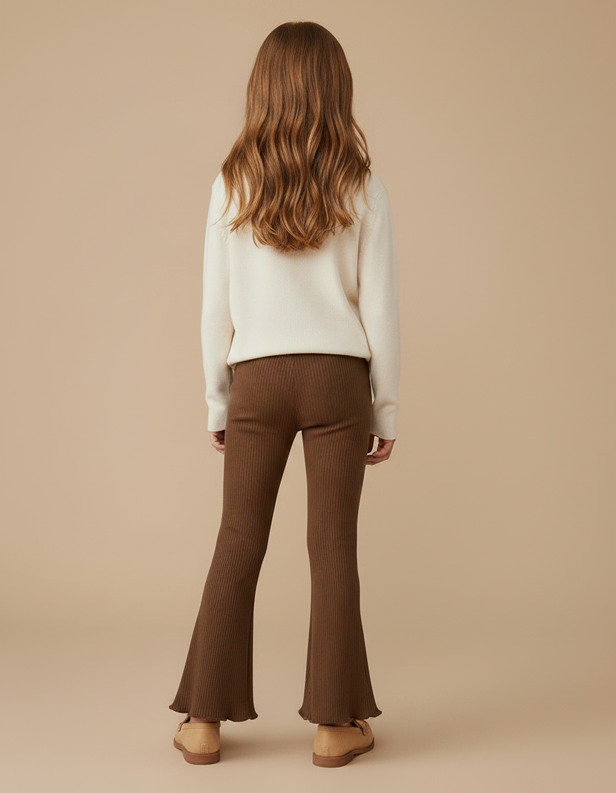 Pantalon Patte D'Éléphant Marron Côtelé Évasé Confortable Fille - Maille - vue 2