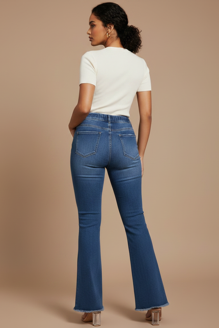 Pantalon Patte D'Éléphant Jean Bleu Délavé Déchiré Élastique - vue 2