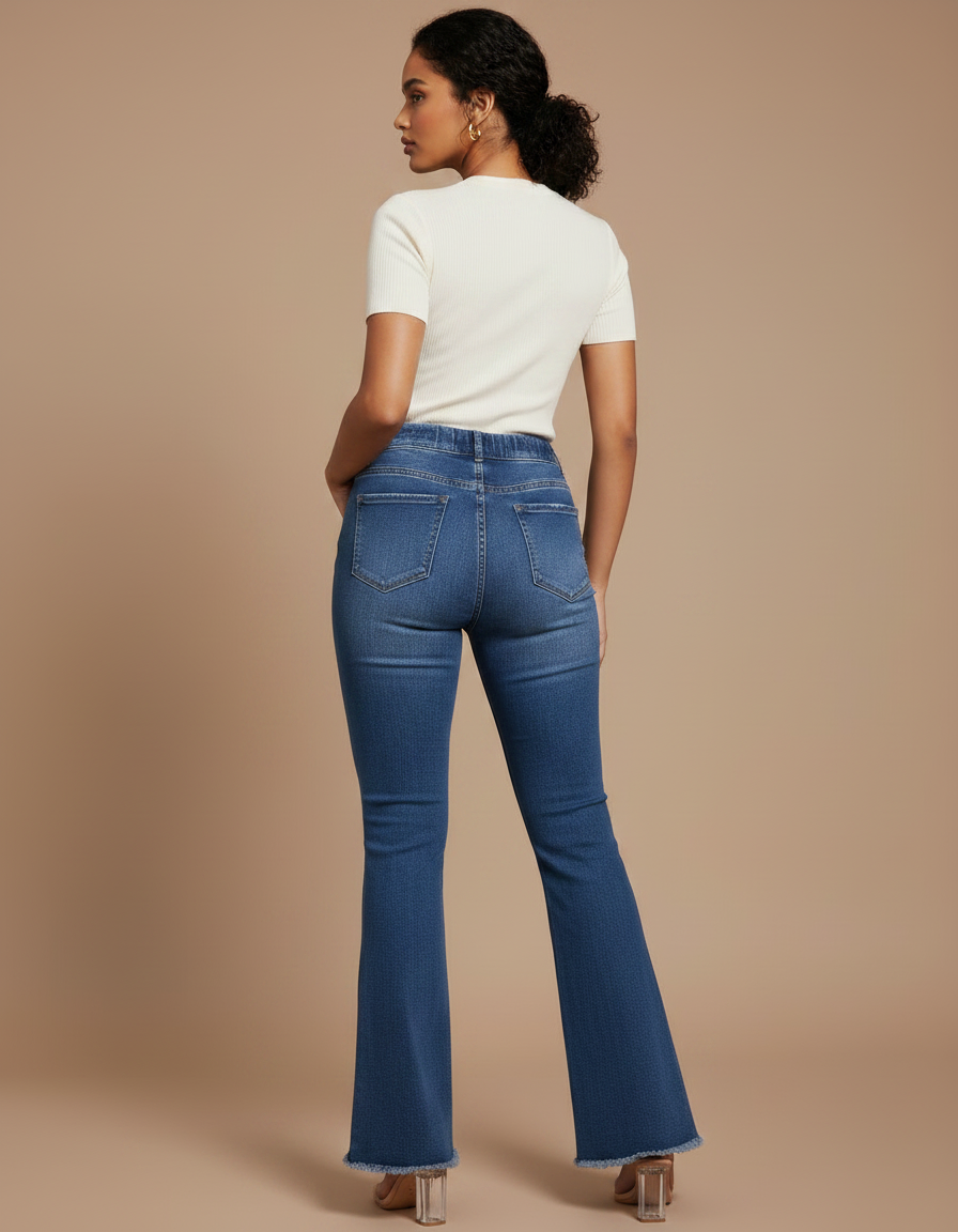Pantalon Patte D'Éléphant Jean Bleu Délavé Déchiré Élastique - vue 2