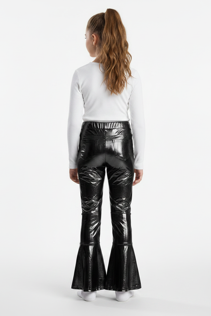 Pantalon Patte D'Éléphant Noir Brillant Métallique Évasé Enfant - Simili cuir - vue 2