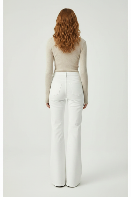 Pantalon Patte D'Éléphant Blanc Taille Haute Évasé Décontracté - Jean - vue 2